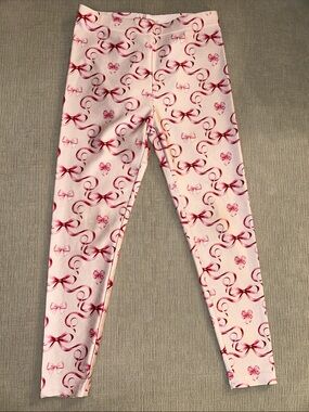 Terez Pink Bow & Ribbon Print Kids Leggings